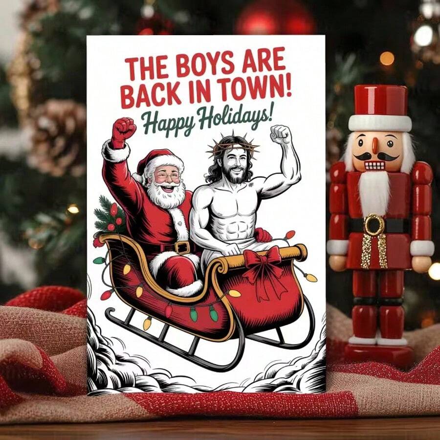 1pc Funny Pop Culture Christmas Card, High-Quality Paper With Envelope, Perfect For Family, Friends, Classmates, Colleagues, Christmas Gift, Christmas Eve, Holiday Party Decoration, Also Suitable As Birthday Gift, Fits Anyone - Sets - View 1