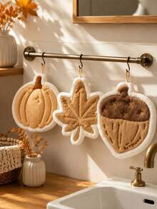 Pumpkin Shaped Hanging Hand Towel, Quick Dry Absorbent Microfiber, Soft Coral Fleece Hand Towel, Autumn Decor Pumpkin Style, Suitable For Sink, Bathtub, Shower, Modern Autumn Bathroom Style - Multicolor - View 1