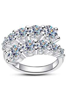 ANU JEWEL 4.2CT Moissanite Double Layer Ring S925 Silver Double Layer Open Ring Non-Adjustable Moissanite Wedding Ring Suitable For Gift - White - View 20
