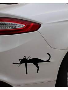 1pc Minimalist Line Heart Cat Car Sticker, Cute Kitten Back View Personalized Car Body Decal, Waterproof & Sunproof Door Tail Decoration Sticker - A - View 1