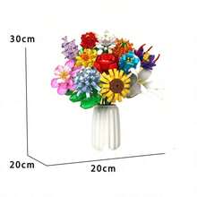 Multiple Styles Artificial Flower Bouquet Building Blocks, Home Decor Ornament, Creative Gift For Mother's Day, Birthday, Christmas & Valentine's Day - Model - View 3