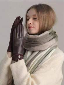 Clariva Women's Elegant Solid Color PU Rivet Embellished Casual Street Gloves (1 Pair), Autumn/Winter, Halloween - Multicolor - View 4