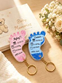 1pc Customized Foot-Shaped Acrylic Keychain, Personalized Text Date Weight Key Ring, Custom Commemorative Souvenir Gift, Suitable For Family - Multicolor - View 6