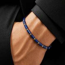 Gelang Manik Tabung Lapis Lazuli Melambangkan Ingatan, Membantu Mempersepsikan Lingkungan Sekitar dengan Lebih Baik, Perhiasan Spiritual Gaya Vintage dengan Tali Elastis, Cocok untuk Pemakaian Sehari-hari - MultiWarna - View 4