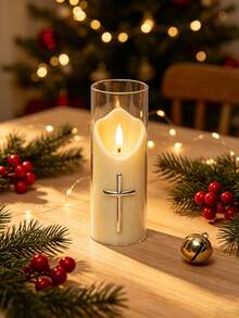 2pcs Holiday Atmosphere Hot-Selling Religious Series Cross Cup Candle Electronic Candle Atmosphere Light Bar Hotel Romantic Confession Proposal Guide Light LED Decoration Prop Light Suitable For Multi-Scene Arrangement Decoration - Beige - View 5