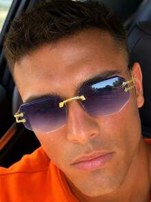 POLASUP 1pc/CNC 3D Diamond Cut Lens/Luxury Men's Glasses/Dubai Design/Leopard Animal Element/Elegant Gradient Frameless Glasses/Geometric Pattern/Light Luxury Metal Buckle Decor, Polygon Design, Suitable For Commute, Date, Light Business Scenarios, Versatile Accessory To Enhance Style Texture/Sports Car Glasses/Gradient Color With Free PU Glasses Case - Multicolor - View 2