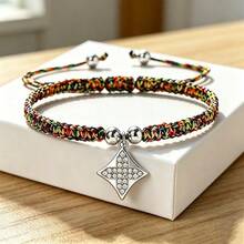 1Pc Sparkling Rhinestone Four Pointed Star Charm Bracelet Adjustable Handmade Woven Rope Bangle Fashion Wristband Jewelry Gift For Women - Four-pointed Star - View 11