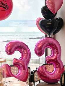 1pc/2pcs 40 Inch Large Number Balloon Rose Red Foil Large Number Balloon Suitable For Birthday Party Supplies Decoration Outdoor Photo Props - 40 Inch Rose Red Digital - View 5