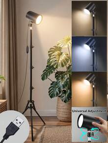 Bright LED Floor Lamp, 61" Floor Task Lamp - Adjustable Color Temperature & Dimmable Brightness Modern Floor Lamps, USB-Powered Floor Lights With Auto Timer & Adjustable Height Tripod Stand, Work Light For Reading, Office, Living Room And Bedroom - Black - View 2