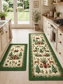 DAJIANG 1pc Christmas Vintage Floral Runner Rug, Kitchen Mat, Suitable For Bathroom, Kitchen, Hallway, Bedroom, Living Room, Machine Washable Easy To Clean, Non-Slip Entryway Rug, Autumn Home Decor Carpet Accessory - Multicolor - View 6