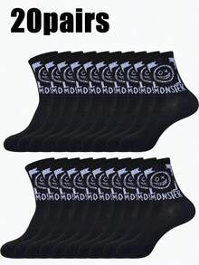 20 زوج من جوارب منتصف الساق بتصميم هالوين X وجه مبتسم للمزاح، روح مرحة وفكاهية، فكاهة عصرية، خفيفة الوزن - ناعمة ومريحة، أسلوب كاجوال لجميع الفصول، مناسبة للارتداء اليومي، الخريف/الشتاء - متعدد الألوان - مشاهدة 22