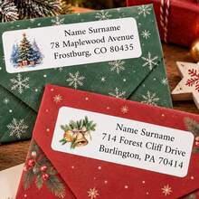 LICVIC Custom Christmas Address Labels Stickers, Personalized Watercolor Tree & Sleigh Holiday Mail Seals, Envelope Labels And Stickers, Customized Name & Text Return Address Labels, Customizable Gift Package, Card, Party Favor Sticker For Christmas Gifts - Style a - View 4