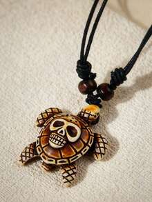 1pc Fashion Skull Turtle Pendant Necklace For Men - Coffee Brown - View 3