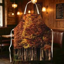 1pc Autumn Red Maple Forest Path Print Apron - Sleeveless Design, Durable & Comfortable Fit, Golden Red Maple Leaf Forest Road With Sunlight Piercing Through Trees Pattern, Suitable For Cooking, Baking And Home Cleaning, Household Cleaning, Housework Apron, Hand-Painted Handmade Gardening Apron, Atmospheric Autumn Harvest Festival Gift - Multicolor - View 5