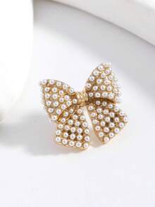 1pc French Style Elegant Micro-Inlaid Faux Pearl Bow Knot Ear Clip, Non-Pierced Cartilage Ear Cuff Delicate Jewelry - Multicolor - View 2