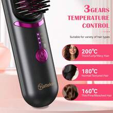 Hatteker USB Rechargeable Straightening Comb, 3 Temperature Settings, Portable Travel Hot Air Brush, Straight & Curl Dual-Use, Root Volumizing Styling Comb - Multicolor - View 7