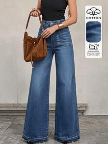 Women's Wide Leg Denim Jeans, Fashionable Rhombus Pattern With Large Front And Back Pockets, Versatile Pants - Dark Wash - View 5