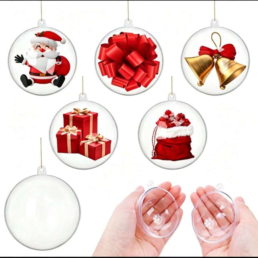 10pcs Clear Fillable Plastic Christmas Balls, Transparent Hollow Acrylic DIY Handmade Decoration Balls, Reusable Hanging Ornaments For Christmas Tree, Suitable For Holiday Home Wedding Party Decoration - Clear - View 1