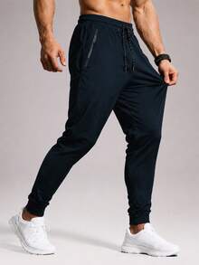CZRLHYT Celana Jogger Outdoor Longgar Warna Polos Pria dengan Kantong Resleting, Serbaguna untuk Semua Musim dan Pemakaian Sehari-hari - Navy Blue - View 1