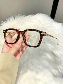 1pc Women's Metal Square Frame Glasses, Retro PC Material Blue Light Glasses, -Style Tortoise Shell Fashion Glasses, Suitable For Daily Life, Autumn/Winter Outfit, Unisex, School And Office - A - View 3