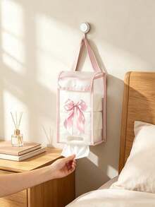 Household Toilet Paper Storage Bag, Tissue Holder, Printed With Bow, Crystal Effect Apple And Cherry Patterns. Large Capacity Toilet Paper Storage Bag, Multi-Functional Hanging Storage Box, Waterproof No-Drill Hanging Storage Bag, Suitable For Kitchen, Bathroom, Bedroom, Office, Dining Room, Home Essential - Multicolor - View 10