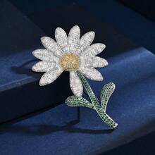 1PC Stylish Luxury Daisy Flower Brooch, Elegant Floral Lapel Pin For Women's Dresses & Blazers, Gift Accessory - Multicolor - View 11