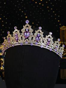 1件復洛克紫色水晶皇冠水鑽髮箍 女款新娘婚禮舞會生日派對髮飾 - 紫色 - 查看 7