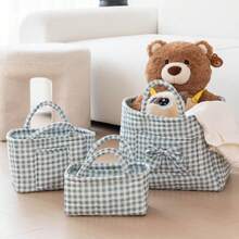 1Pc Personalized Name Check Quilted Storage Basket With Carry Handles, Large Capacity Fabric Storage Bin, Multi-Use Organizer For Toys, Garments And Daily Items, Portable Home Storage Tote, Wonderful Gift For Baby Shower, Newborn And Housewarming - Multicolor - View 11