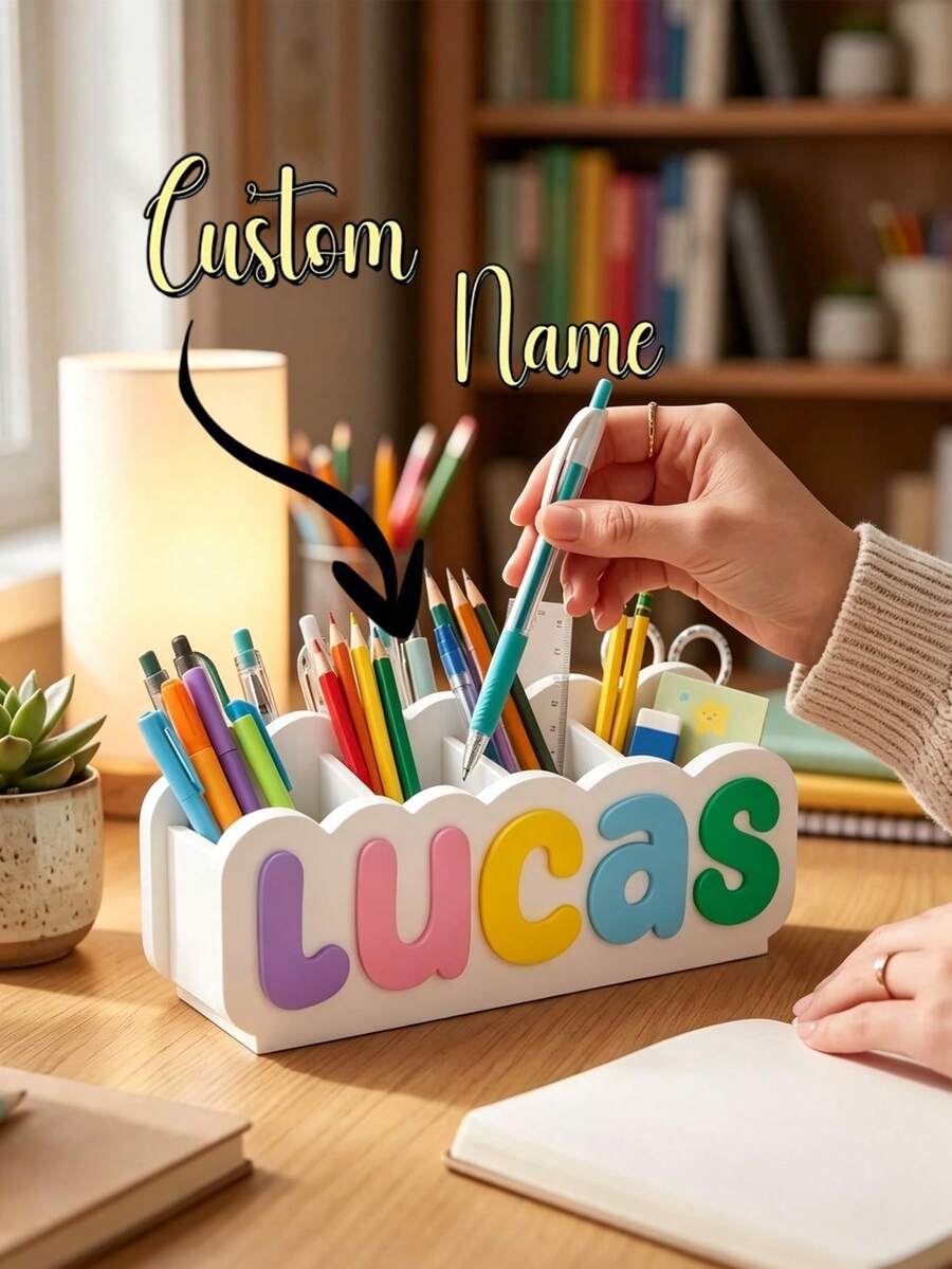 Personalized Name Pencil Holder, Custom 3DPrinted Desk Organizer, Back To School Gifts - Multicolor - View 1