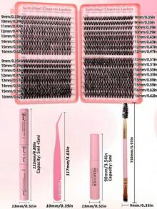 Sibeuna 640pcs 30D+40D+50D D-Curl All-In-One DIY Eyelash Extension Kit, Fluffy False Eyelashes With Lash Glue, Sealer, Remover, Tweezers And Lash Brush, Large Capacity Portable Travel Set For Autumn, Dramatic Makeup Look - Multicolor - View 8