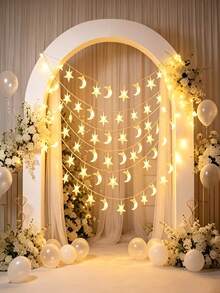 Star Moon Shaped LED Warm Light String, Battery Powered, Multi Specifications, For Christmas Ramadan Bedroom Dining Party Home Decor - Star and Moon Light String - View 4