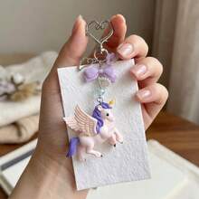 Sweet Bow & Beaded Unicorn Keychain Pendant, Girly Style Bag Charm Creative Gift Accessory - Multicolor - View 6