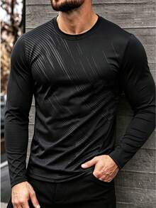 Men's Long Sleeve Crew Neck Sports T-Shirt - Black - View 1