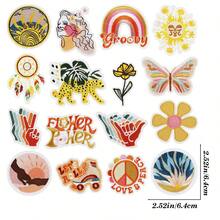 16Pcs Retro Hippie Boho Iron On Embroidery Patches, Mixed Sun Rainbow Flower Applique Set - Multicolor - View 3