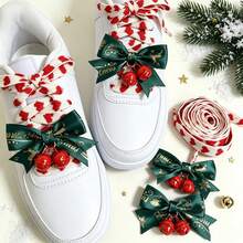 1雙/4件組美式復古愛心聖誕印花鞋帶，個性化DIY改裝白色運動鞋板鞋耐磨裝飾替換配件 - 彩色 - 查看 3
