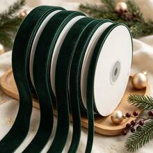 Single-Sided Non-Elastic Colorful Flocked Ribbon, Flocked Satin Ribbon, Flocked Satin Ribbon, Bow DIY Clothing (Excluding Paper Roll, Length Measured By Hand May Have Deviation) - Olive Green - View 15