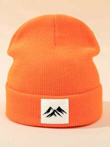 MAKEFGE 1pc Unisex Outdoor Casual Mountain Pattern Printed Fabric Label Autumn Winter Spring Warm Minimalist Fashion Soft Comfortable Beanie Knit Hat Suitable For Daily Wear - Mountain Pattern - View 19
