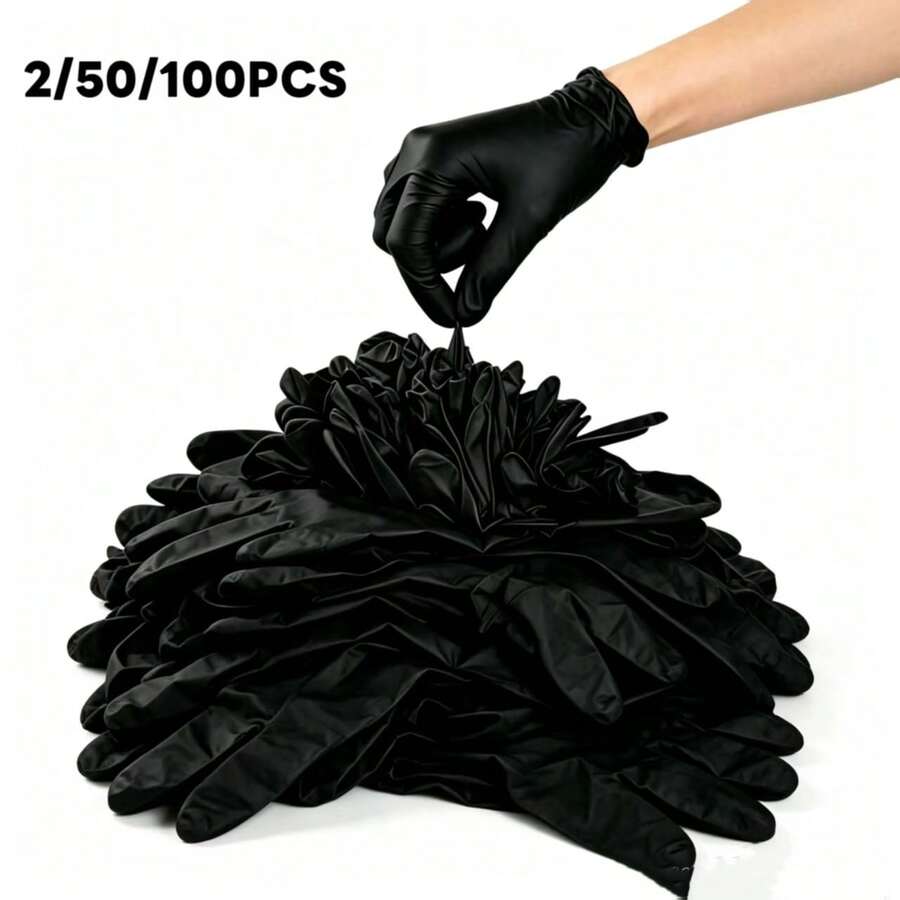 Wholesale--2/50/100PCS Black Disposable Composite Nitrile Gloves - Disposable Household Cleaning Gloves, Suitable For Hair Dyeing, Tattooing, Mechanical Maintenance And Cleaning, Multi-Functional Hand Protection, Kitchen Essential (With Packaging Bag)