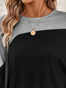 Women's Plus Size Solid Color Knit Fabric Sweatshirt, Blue And White, Vacation Beach, Summer Autumn Winter - Black - View 3