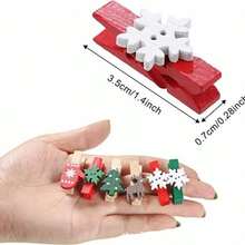 100Pcs Cartoon Snowflake Color Wooden Clothespins With Twine Rope, Christmas Photo Hanging Clips, DIY Craft Xmas Tree Ornament Decor - Multiple Styles - View 8