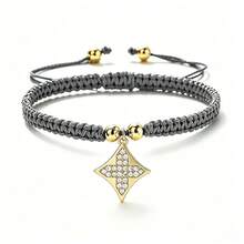 1Pc Sparkling Rhinestone Four Pointed Star Charm Bracelet Adjustable Handmade Woven Rope Bangle Fashion Wristband Jewelry Gift For Women - Four-pointed Star - View 18