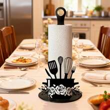 1pc Creative Wooden Exquisite Shovel-Shaped Paper Towel Holder, Black Wooden Kitchen Decor, No Installation Required Paper Towel Roll Rack, Suitable For Dining Table, Bedroom And Other Rustic Style Home Decor, Durable Design - Multicolor - View 4
