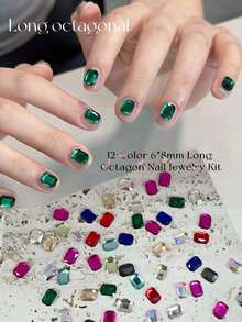 60/10pcs 12 Random Colors Rectangle Flatback Rhinestone Set, High Luster K9 Nail Art Gems, Suitable For Home Nail Art, Nail Salons, Nail Supply Vendors, Halloween, Christmas Nail Art, Reusable - Multicolor - View 5