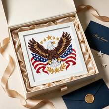 1 Set American Vintage 18 Mesh Fabric Embroidery Kit 15x15cm With Photo Frame Full Tool Set Bald Eagle Flag Pattern Handmade Cross Stitch Stress Relief DIY Wall Hanging - Multicolor - View 6