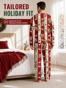 Customized Men's Pajama Set, Can Print Any Pattern, Personalized Unique Christmas Gift, Suitable For Family, Friends And Holiday Partie - Black - View 2