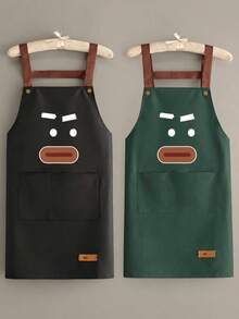 1pc Solid Color Funny Pattern Double-Sided Waterproof Barista Apron, Suitable For Hairdresser, Coffee Shop, BBQ, Bar, Catering, Painting And Other Scenarios, Unisex Home Kitchen Workwear - Multicolor - View 2