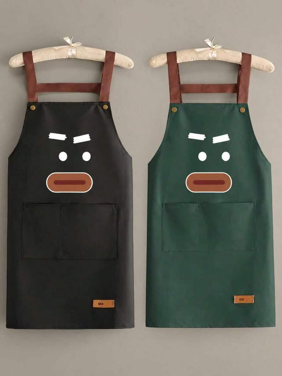 1pc Solid Color Funny Pattern Double-Sided Waterproof Barista Apron, Suitable For Hairdresser, Coffee Shop, BBQ, Bar, Catering, Painting And Other Scenarios, Unisex Home Kitchen Workwear