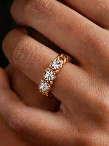 1pc 18K Gold Plated Luxury Diamond Ring, Vintage Multi-Heart Wrap Ring, Suitable For Women And Girls For Holidays, Parties, Daily Wear, Jewelry Gift - Yellow Gold - View 9