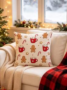 1pc Polyester Christmas Decorative Pillow Case (Pillow Insert Not Included), Christmas Bedding Gift, Machine Washable - Multicolor - View 1