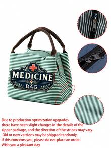 Vintage Medicine Bag, Striped Tote Lunch Bag, Women's Tote Bag, Travel Essential Storage Bag And Laptop Storage Bag, Zippered Toiletry Bag, Portable Work Travel And Home Organization Bag, Large Capacity Striped Storage Bag, Vintage MEDICINE BAG Pattern Decoration, Portable Makeup Bag Suitable For Medical Personnel And Office Workers, Multi-Functional Travel Business Trip Bag For Daily Use, Halloween Gift, Women's Birthday Gift - Multicolor - View 9
